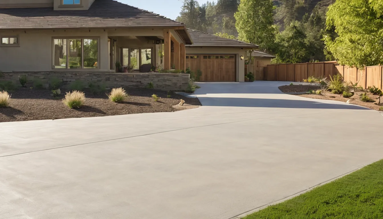 A freshly poured concrete driveway beside a frame house in Saratoga Springs